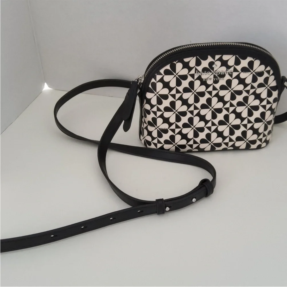 Kate Spade Black and White Hollie Spade Clover Crossbody With Matching Wallet